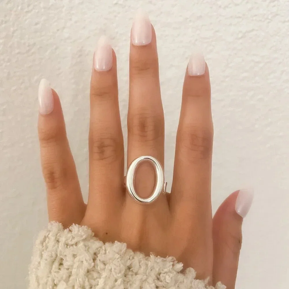 925 Sterling Silver Chunky Oval Ring Minimalist Thick Bold Ring